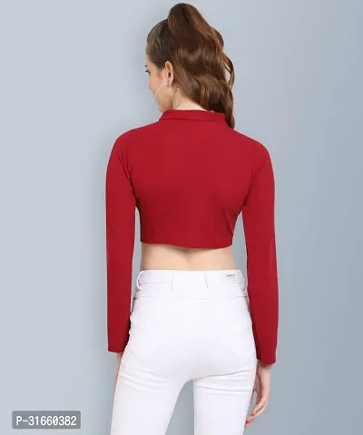 Elegant Red Polyester Solid Top For Women-thumb2