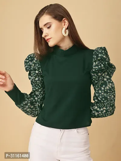 Elegant Green Viscose Rayon Geometric Print Top For Women-thumb0