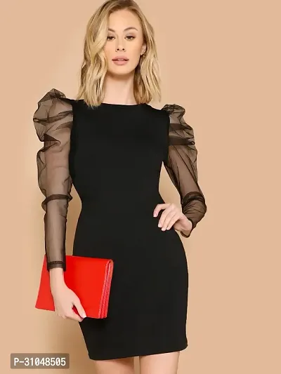 Stylish Black Polyester Solid Dress For Women-thumb0