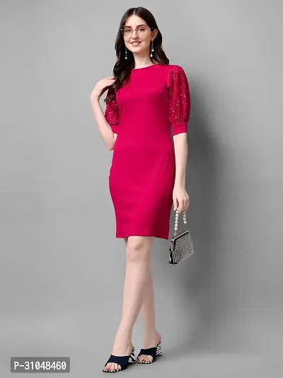 Stylish Pink Polyester Solid Dress For Women-thumb3