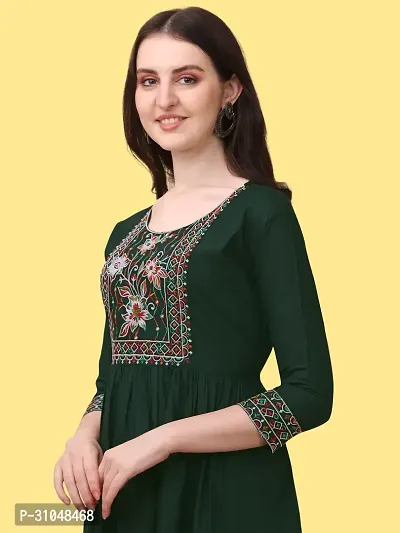 Stylish Green Viscose Rayon Embroidered Dress For Women-thumb4