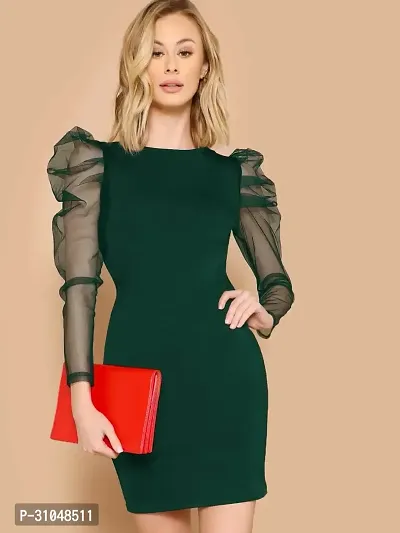 Stylish Green Polyester Solid Dress For Women-thumb0