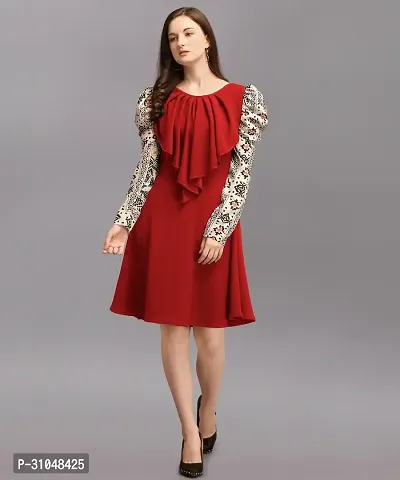 Stylish Red Polyester Solid Dress For Women-thumb0