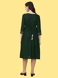 Stylish Green Viscose Rayon Embroidered Dress For Women-thumb1