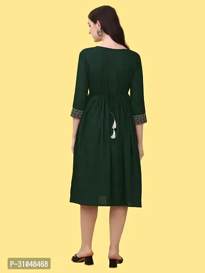 Stylish Green Viscose Rayon Embroidered Dress For Women-thumb2