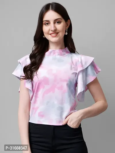 Elegant Pink Cotton Blend Printed Top For Women-thumb0