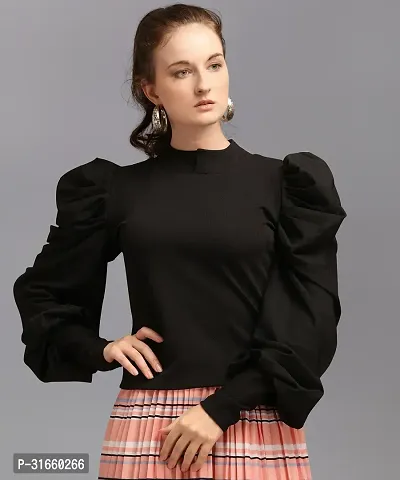 Elegant Black Polyester Solid Top For Women-thumb2