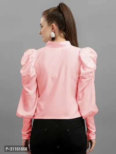 Elegant Pink Polyester Solid Top For Women-thumb2