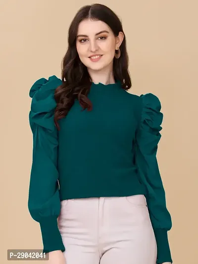 DL Fashion Casual Solid Women Dark Green Top