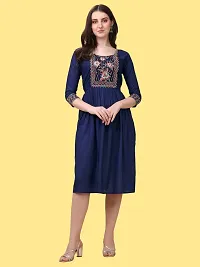 Stylish Blue Viscose Rayon Embroidered Dress For Women-thumb3