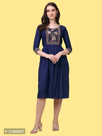 Stylish Blue Viscose Rayon Embroidered Dress For Women-thumb4