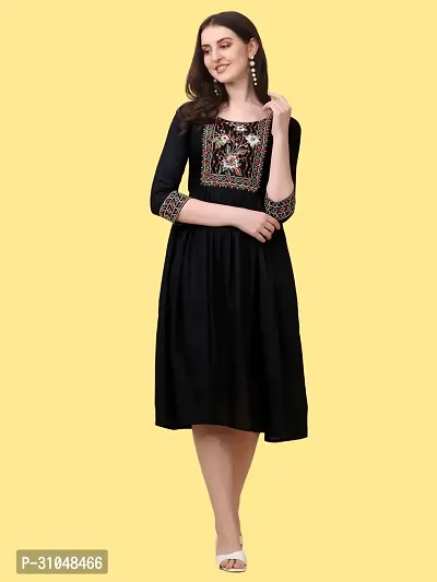 Stylish Black Viscose Rayon Embroidered Dress For Women-thumb4