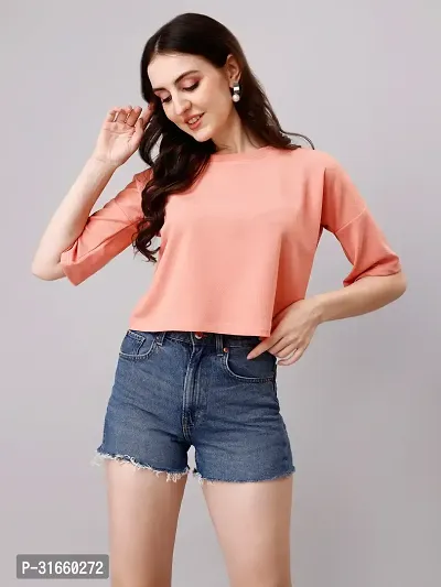 Elegant Peach Crepe Solid Top For Women-thumb0