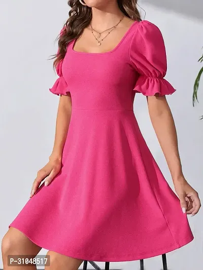 Stylish Pink Cotton Lycra Solid Dress For Women-thumb0