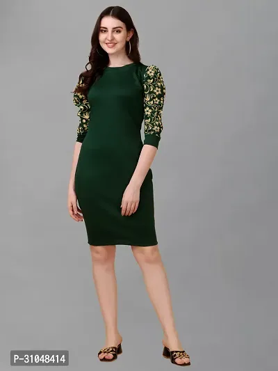 Stylish Green Cotton Blend Solid Dress For Women-thumb0