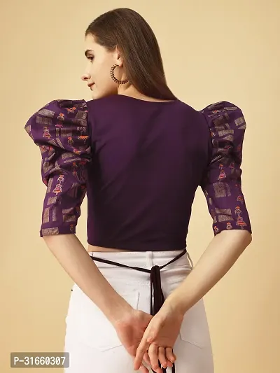 Elegant Purple Cotton Blend Self Design Top For Women-thumb2