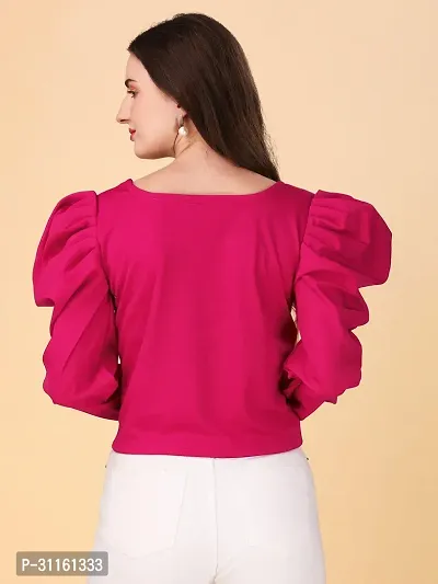 Elegant Pink Polyester Solid Top For Women-thumb2