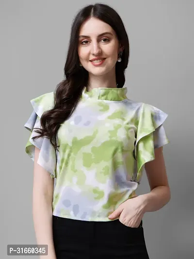 Elegant Green Cotton Blend Printed Top For Women-thumb0