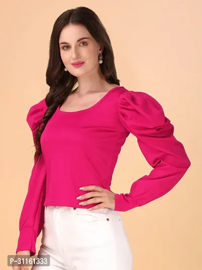 Elegant Pink Polyester Solid Top For Women-thumb3