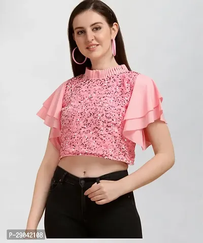 Adokedo Party Embellished Women Pink Top-thumb0