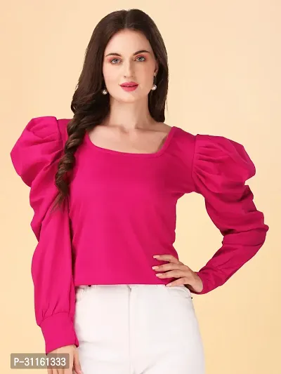 Elegant Pink Polyester Solid Top For Women-thumb0