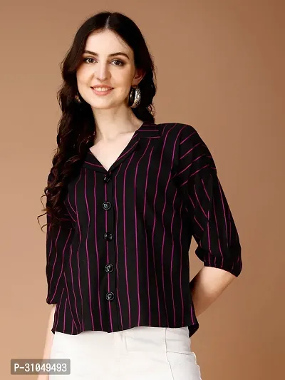 Stylish Black Cotton Striped Shirt For Women-thumb0