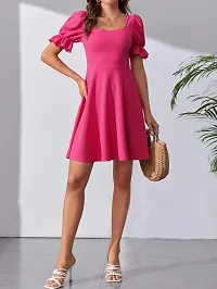 Stylish Pink Cotton Lycra Solid Dress For Women-thumb3