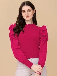 Elegant Pink Polyester Solid Top For Women-thumb3