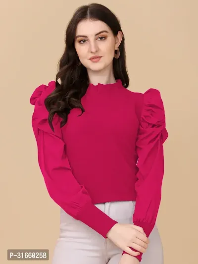 Elegant Pink Polyester Solid Top For Women-thumb4