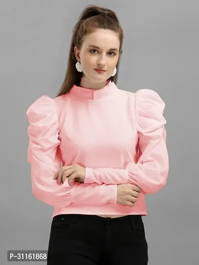 Elegant Pink Polyester Solid Top For Women-thumb0