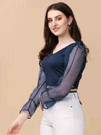 Elegant Blue Cotton Blend Solid Top For Women-thumb2