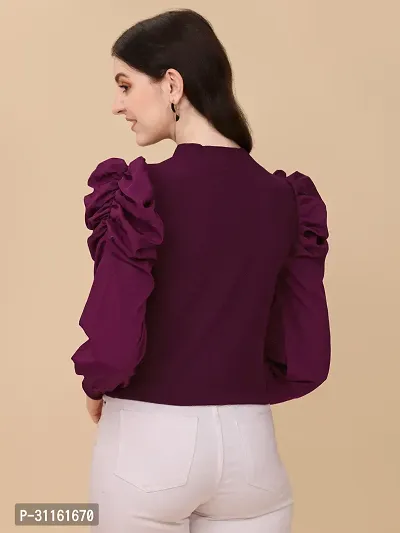 Elegant Purple Polyester Solid Top For Women-thumb2