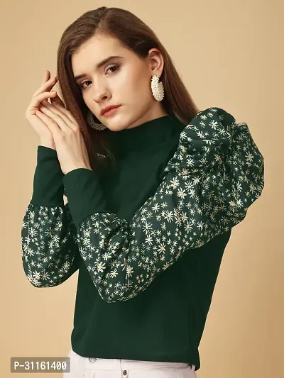 Elegant Green Viscose Rayon Geometric Print Top For Women-thumb3