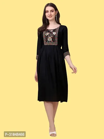 Stylish Black Viscose Rayon Embroidered Dress For Women-thumb0