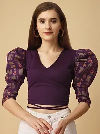 Elegant Purple Cotton Blend Self Design Top For Women-thumb2