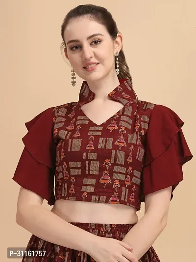 Elegant Maroon Silk Printed Top For Women