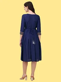 Stylish Blue Viscose Rayon Embroidered Dress For Women-thumb1