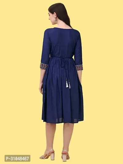 Stylish Blue Viscose Rayon Embroidered Dress For Women-thumb2