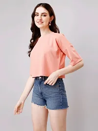 Elegant Peach Crepe Solid Top For Women-thumb2