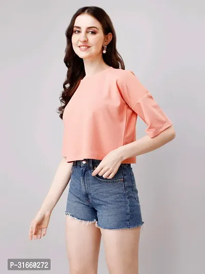 Elegant Peach Crepe Solid Top For Women-thumb3