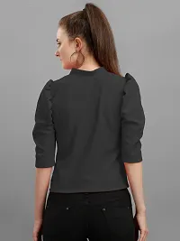 Casual Half Sleeve Solid Women Black Top-thumb1