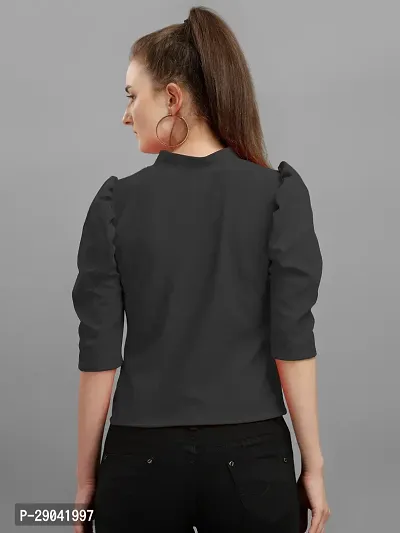 Casual Half Sleeve Solid Women Black Top-thumb2