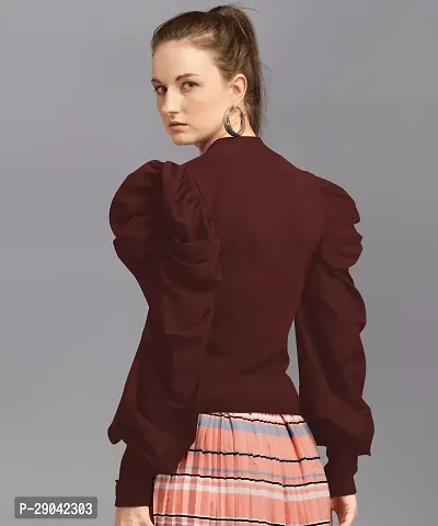 DL Fashion Casual Full Sleeve Solid Women Maroon Top-thumb2