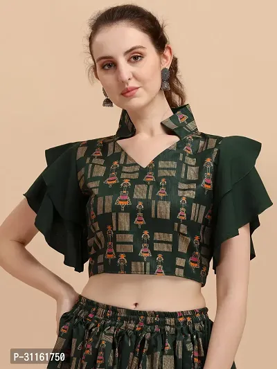 Elegant Green Silk Self Design Top For Women-thumb0