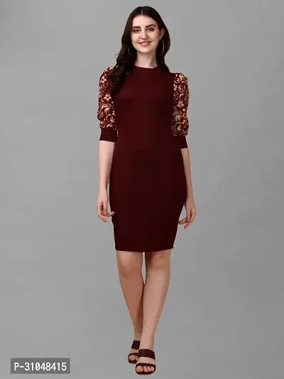 Stylish Maroon Cotton Blend Solid Dress For Women-thumb0