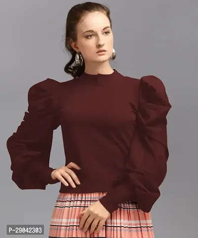 DL Fashion Casual Full Sleeve Solid Women Maroon Top-thumb0