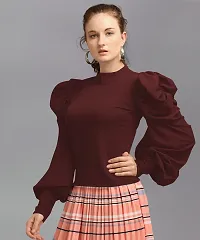 Elegant Maroon Polyester Solid Top For Women-thumb2