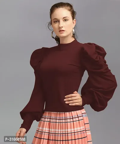 Elegant Maroon Polyester Solid Top For Women-thumb3