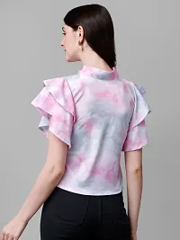 Elegant Pink Cotton Blend Printed Top For Women-thumb1