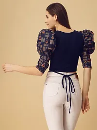 Elegant Navy Blue Cotton Blend Self Design Top For Women-thumb1